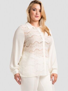 Standards & Practices Coco Ivory Lace Collared Shirt Whimsical